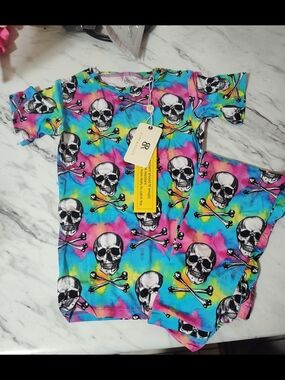 Kids Tie-Dye Skull Cotton Top and Shorts Set - Bums And Roses